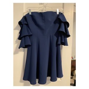 Amanda Uprichard Navy Off-Shoulder Dress